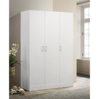 Ebern Designs Pilirani 46" White 3-Door Manufactured Wood Armoire , Wardrobe with Storage Shelves and Hanging Rod