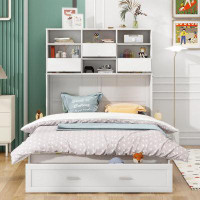 Hokku Designs Queen Size Murphy Bed with Bookcase, Bedside Shelves and a Big Drawer