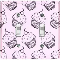 WorldAcc Metal Light Switch Plate Outlet Cover (Coffee Treats Cup Cake Purple Lavender - Double Toggle)