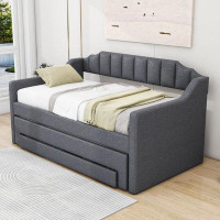 Red Barrel Studio Kimella Twin Size Upholstered Daybed with Twin Size Trundle and Three Drawers