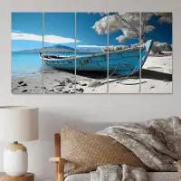 Breakwater Bay Hawaii Blue Monochrome Beach - Nautical & Beach Canvas Print - 5 Equal Panels