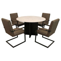MOTI Furniture Terra 5-piece Dining Set With 48" Round Table And 4 Leather Armchairs In Ivory