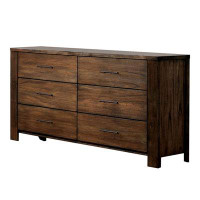 Loon Peak Tiva 59 Inch Wide 6 Drawer Dresser, Metal Handles, Distressed Oak Brown
