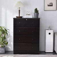 Ebern Designs Ebern Designs Solid Pine Wood 4 Drawer Chest Dresser In Black