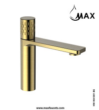 Round Knob With Ultra Thin Long Spout Bathroom Faucets In Brushed Gold Finish