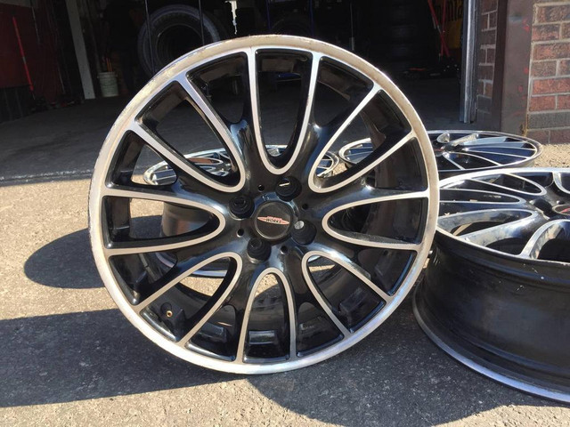 18 inch VERY RARE SET OF 4 MINI JOHN COOPER WORKS OEM USED RIMS 7Jx18 ET52 4 bolts pattern in Tires & Rims in Ontario - Image 2
