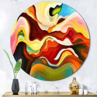 East Urban Home Red Blue And Yellow Marble Art Universe I - Modern Metal Circle Wall Art