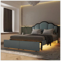 Red Barrel Studio Upholstered Princess Platform Bed with LED and 2 Storage Drawers