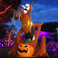The Holiday Aisle® 8 FT Halloween Inflatable Dead Tree Outdoor Decorations Blow Up Yard Scary Tree With Pumpkin And Whit