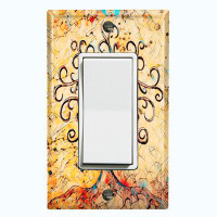 WorldAcc Metal Light Switch Plate Outlet Cover (Abstract Autumn Tree Yellow - Single Rocker)