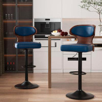 George Oliver Bar Stools Set Of 2 Seat Adjustable Height 24.5-33.5IN - Bentwood Swivel Barstools With Back & Footrest -