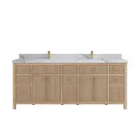 Willow Collections Sonoma Teak 84 In. W X 22 In. D Double Sink Bathroom Vanity In Light Graywashed  With 2 In. Calacatta