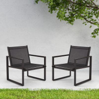 Latitude Run® Patio Textilene Chair with Cushions (Set of 2)
