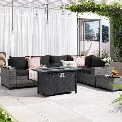 Enjoy your outdoor leisure time with this 6-piece sectional rattan sofa set! Our 6 pcs rattan sofa s...
