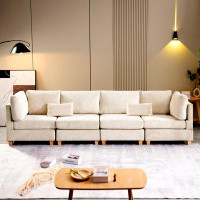 Latitude Run® Modern Beige Convertible L Shape Sofa Corduroy Fabric Comfortable Multi-Person Combination Living Room Sof