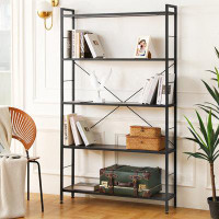 17 Stories Modern Freestanding 5 Tiers Bookshelf Steel Frame Tall Bookcase
