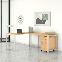 Bush Business Furniture Bush Business Furniture 400 Series 60W L Shaped Desk With 3 Drawer Mobile File Cabinet In Platin