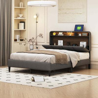 wtressa Upholstered Platform Bed With Sensor Light And A Set Of Sockets And USB Ports