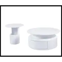 Orren Ellis 2 Pieces White MDF Round Coffee Table Set for Living Room, Bedroom