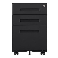 Inbox Zero Inbox Zero-black File Cabinet, 3 Drawer Mobile File Cabinet With Lock And Wheels, Under Desk Metal Filing Cab