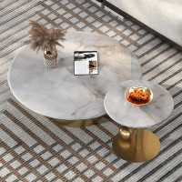 MABOLUS 35.43" Picture colorB Stone Round Coffee Table
