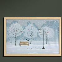 East Urban Home Ambesonne Christmas Wall Art With Frame, Snow Falling In The Park On A Cold Winter Day Birds Lanterns Xm