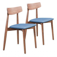 HomeRoots Newman Dining Chair Walnut and Blue