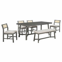 Bay Isle Home™ Rectangular Table and 4 Upholstered Chairs with Rattan and Bench for Dining Room