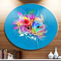 Made in Canada - Design Art 'Summer Colourful Flowers on Blue' Oil Painting Print on Metal