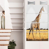 Design Art 'Single Giraffe in Africa Walking' 4 Piece Photographic Print on Metal Set