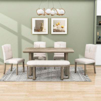 Red Barrel Studio 6 - Piece Double Pedestal Dining Set, Dining Table, 4 Upholstered Chairs and Bench for Dining