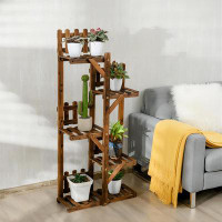 Arlmont & Co. 5-Tier Flower Rack Wood Plant Stand 6 Pots Display Shelf