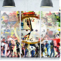 Made in Canada - Design Art 'People and Time Acrylic Watercolor' Painting Multi-Piece Image on Metal