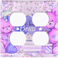 WorldAcc Metal Light Switch Plate Outlet Cover (Teddy Bears Birthday Love Hearts Present Pink - Double Duplex)