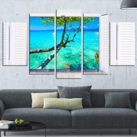 Made in Canada - Design Art 'Open Window to Gorgeous Seashore' 5 Piece Wall Art on Wrapped Canvas Set