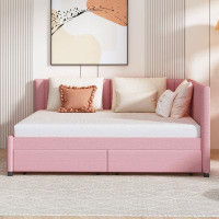 Ebern Designs Full Size Upholstered Daybed with 2 Storage Drawers Sofa Bed Frame,Linen Fabric (Pink)