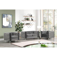Everly Quinn Rebekah Grey Velvet 3 Pieces 1 Loveseat And 2 Arm Chairs Living Room Set
