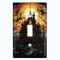 WorldAcc Metal Light Switch Plate Outlet Cover (Halloween Spooky Manor House - Single Toggle)