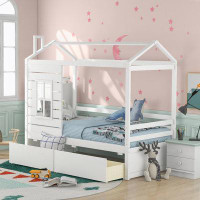 Harper Orchard Natural Colour Double Room Bed With Wooden Bed With Two Drawers