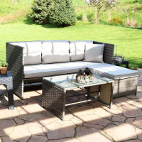 Sand & Stable™ Sybill 73" Wide Outdoor Wicker Right Hand Facing Patio Sectional with Coffee Table and Cushions