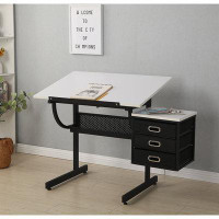 Latitude Run® Drax Office Desk, Computer Desk, Adjustable Drafting Drawing Table With 3 Drawers