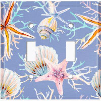 WorldAcc Metal Light Switch Plate Outlet Cover (Coral Reef Clam Star Fish Blue  - Double Toggle)