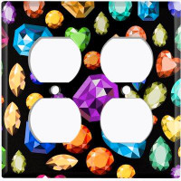 WorldAcc Metal Light Switch Plate Outlet Cover (Colourful Diamond Jewels Black   - Double Duplex)
