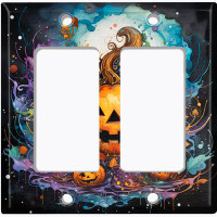 WorldAcc Metal Light Switch Plate Outlet Cover (Halloween Spooky Pumpkin Patch - Double Rocker)