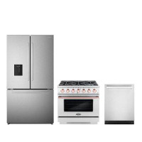 Cosmo Cosmo 3 Piece Kitchen Appliance Package with French Door Refrigerator , 36'' Gas Freestanding Range , Built-In Dis