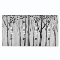 WorldAcc Metal Light Switch Plate Outlet Cover (Gray Forest Trees - Quadruple Toggle)