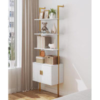 Latitude Run® 73" Tall Bookshelf With Cabinet,Gold