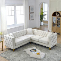 Mercer41 82.2-inch L-shaped Velvet Corner Sofa With 5-seater Capacity And 3 Cushions For Multiple Rooms