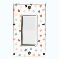 WorldAcc Metal Light Switch Plate Outlet Cover (Colorful White Polka Dot Stars - Single Rocker)