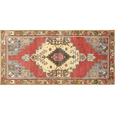 Nalbandian One-of-a-Kind Hand-Knotted 1960s 3'6" x 7'2" Runner Wool Area Rug in Red/Blue/Green/Brown